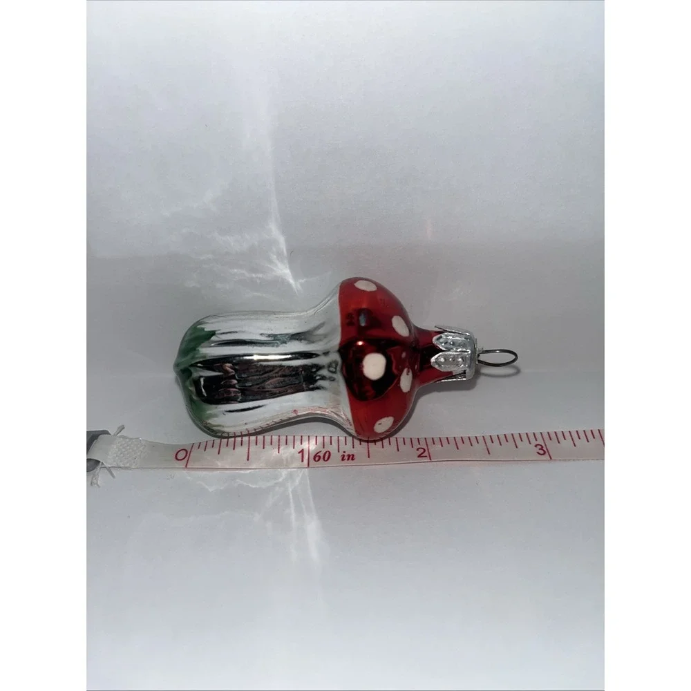Vintage Red White Polka Dot Mushroom Mercury Blown Glass Christmas Ornament‎